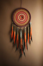 Load image into Gallery viewer, Large Red & Orange Mandala Dream Catcher with Natural Feathers