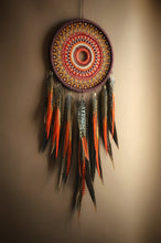 Load image into Gallery viewer, Large Red & Orange Mandala Dream Catcher with Natural Feathers