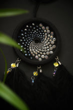 Load image into Gallery viewer, Black Dream Catcher with Black Feathers and Sparkling Crystal Beads