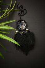Load image into Gallery viewer, Black Dream Catcher with Black Feathers and Sparkling Crystal Beads