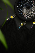 Load image into Gallery viewer, Black Dream Catcher with Black Feathers and Sparkling Crystal Beads