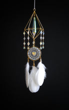Load image into Gallery viewer, Crystal Dream Catcher with White Feathers & Gold Accents
