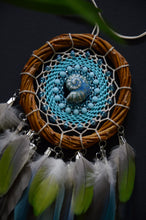 Load image into Gallery viewer, Turquoise Dream Catcher with Willow Hoop & Colorful Feathers