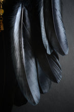 Load image into Gallery viewer, Black Celestial Dream Catcher with Hematite-Tone Beads, Golden Stars and Black Feathers