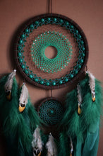 Load image into Gallery viewer, large brown green dream catcher with glass beads