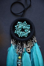 Load image into Gallery viewer, mini black turquoise dream catcher