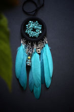 Load image into Gallery viewer, mini black turquoise dream catcher