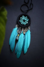 Load image into Gallery viewer, mini black turquoise dream catcher