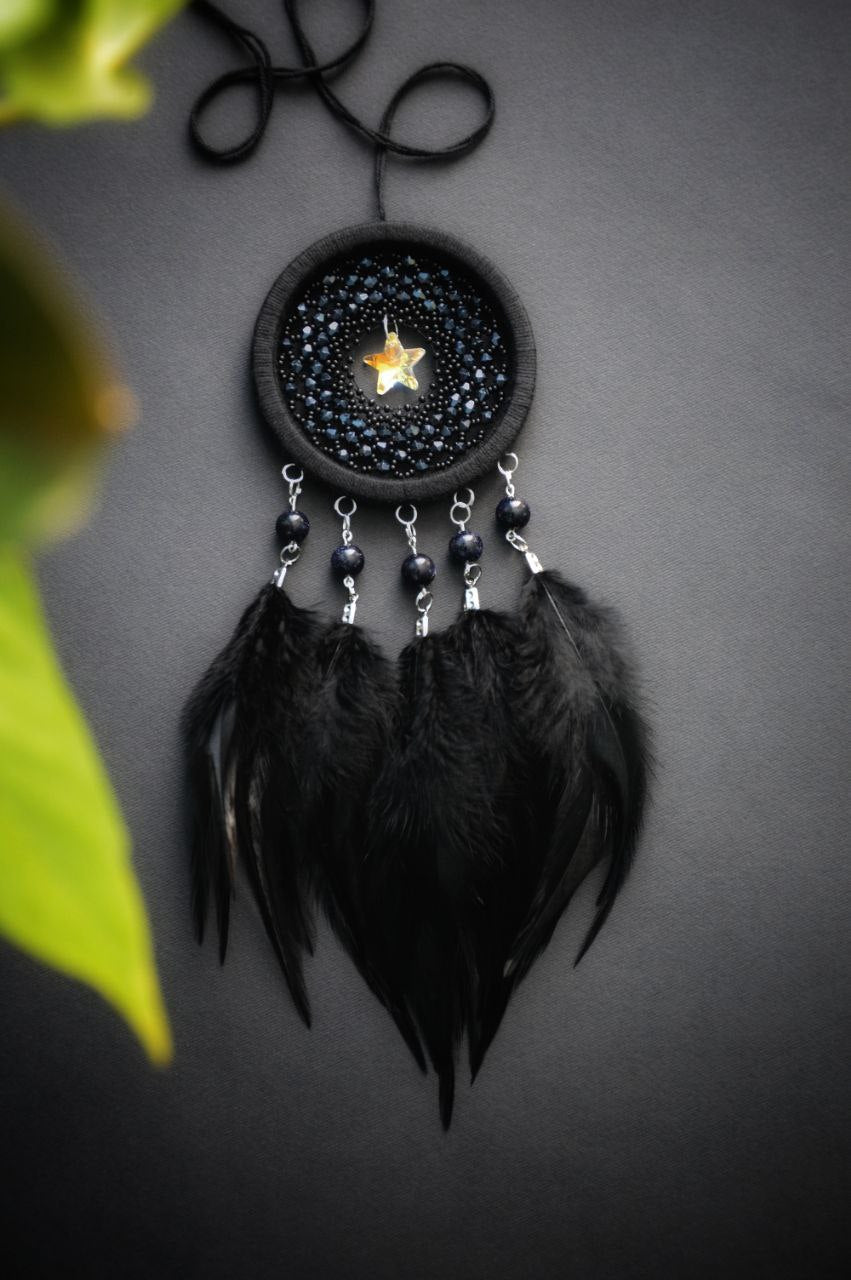 Buy Handmade Small Black Dreamcatcher with glass star bead