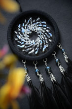 Load image into Gallery viewer, Handmade Black Dreamcatcher – Glass Beads, Black Feathers, Boho Wall Hanging Dec