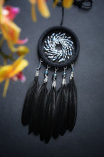 Load image into Gallery viewer, Handmade Black Dreamcatcher – Glass Beads, Black Feathers, Boho Wall Hanging Dec