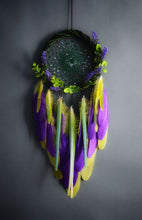 Load image into Gallery viewer, Handmade Floral Dreamcatcher – 19 cm Ring – 53 cm Length – Green & Purple Design