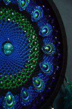 Load image into Gallery viewer, Handmade Dreamcatcher with Blue & Green Feathers and Beaded Mandala
