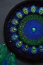 Load image into Gallery viewer, Handmade Dreamcatcher with Blue & Green Feathers and Beaded Mandala