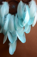 Load image into Gallery viewer, Large Blue Brown Dreamcatcher – Boho Wall Hanging, Beaded Spiral Web, Sky Blue Home Decor