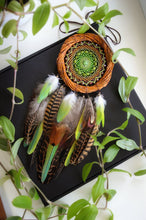 Load image into Gallery viewer, Handmade Green Dream Catcher with Natural Feathers – Boho Rustic Wall Hanging, Nature-Inspired Spiritual Decor