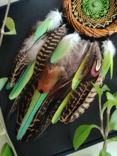 Load image into Gallery viewer, Handmade Green Dream Catcher with Natural Feathers – Boho Rustic Wall Hanging, Nature-Inspired Spiritual Decor