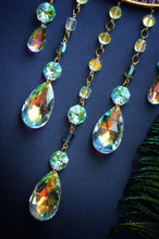 Load image into Gallery viewer, Handmade Crescent Moon Dream Catcher with Crystal Drops – Celestial Boho Wall Hanging, Purple Beaded Moon Decor