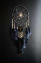 Load image into Gallery viewer, Handmade Black Dream Catcher with Fehu Rune – Gothic Boho Decor