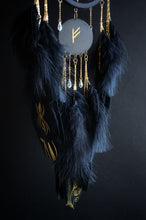 Load image into Gallery viewer, Handmade Black Dream Catcher with Fehu Rune – Gothic Boho Decor