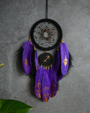 Load image into Gallery viewer, Black purple dream catcher with zodiac sign