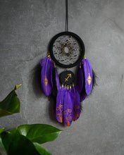 Load image into Gallery viewer, Black purple dream catcher with zodiac sign