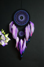 Load image into Gallery viewer, Black purple dream catcher with tiger eye beads