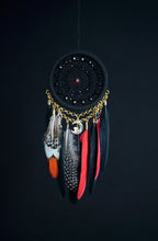 Load image into Gallery viewer, black red dreamcatcher with pheasant feather