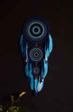Load image into Gallery viewer, Large blue birch black dream catcher