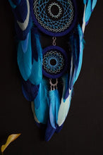 Load image into Gallery viewer, Large blue birch black dream catcher