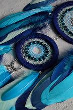 Load image into Gallery viewer, Large blue birch black dream catcher