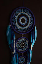 Load image into Gallery viewer, Large blue birch black dream catcher