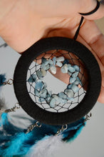 Load image into Gallery viewer, small blue dream catcher with natural aquamarine