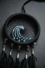 Load image into Gallery viewer, Small black dream catcher with blue wave ornament