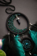 Load image into Gallery viewer, green black dream catcher with aventurine crystal