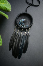 Load image into Gallery viewer, Small black dream catcher with blue wave ornament
