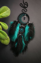 Load image into Gallery viewer, green black dream catcher with aventurine crystal