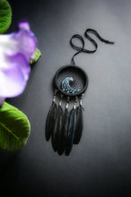 Load image into Gallery viewer, Small black dream catcher with blue wave ornament