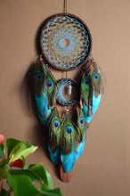 Load image into Gallery viewer, Dreamcatcher with peacock feathers
