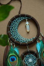 Load image into Gallery viewer, small brown turquoise dream catcher with crystal moonstone