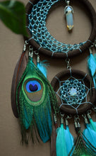 Load image into Gallery viewer, small brown turquoise dream catcher with crystal moonstone