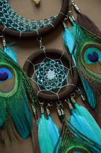 Load image into Gallery viewer, small brown turquoise dream catcher with crystal moonstone