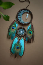 Load image into Gallery viewer, small brown turquoise dream catcher with crystal moonstone