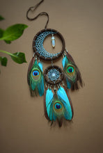 Load image into Gallery viewer, small brown turquoise dream catcher with crystal moonstone