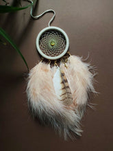Load image into Gallery viewer, small beige dreamcatcher with natural owl feather