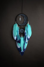Load image into Gallery viewer, Black blue dream catcher with moonstone crystal