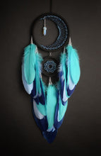 Load image into Gallery viewer, Black blue dream catcher with moonstone crystal
