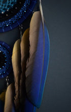 Load image into Gallery viewer, Large blue dream catcher with blue-yellow macaw feathers
