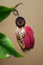 Load image into Gallery viewer, Small red dream catcher for car
