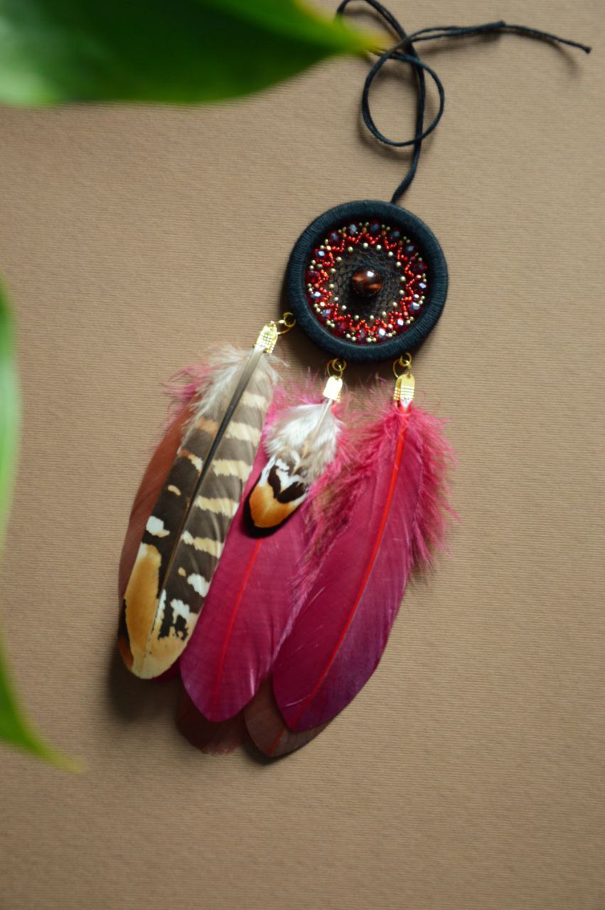 Small red dream catcher for car
